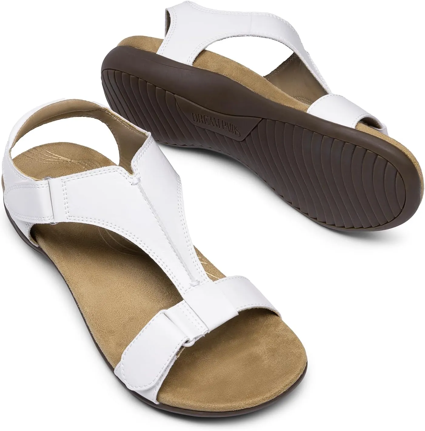 DREAM PAIRS Womens Sandals Arch Support T-Strap Orthopedic Flat Sandals Comfortable Summer Shoes