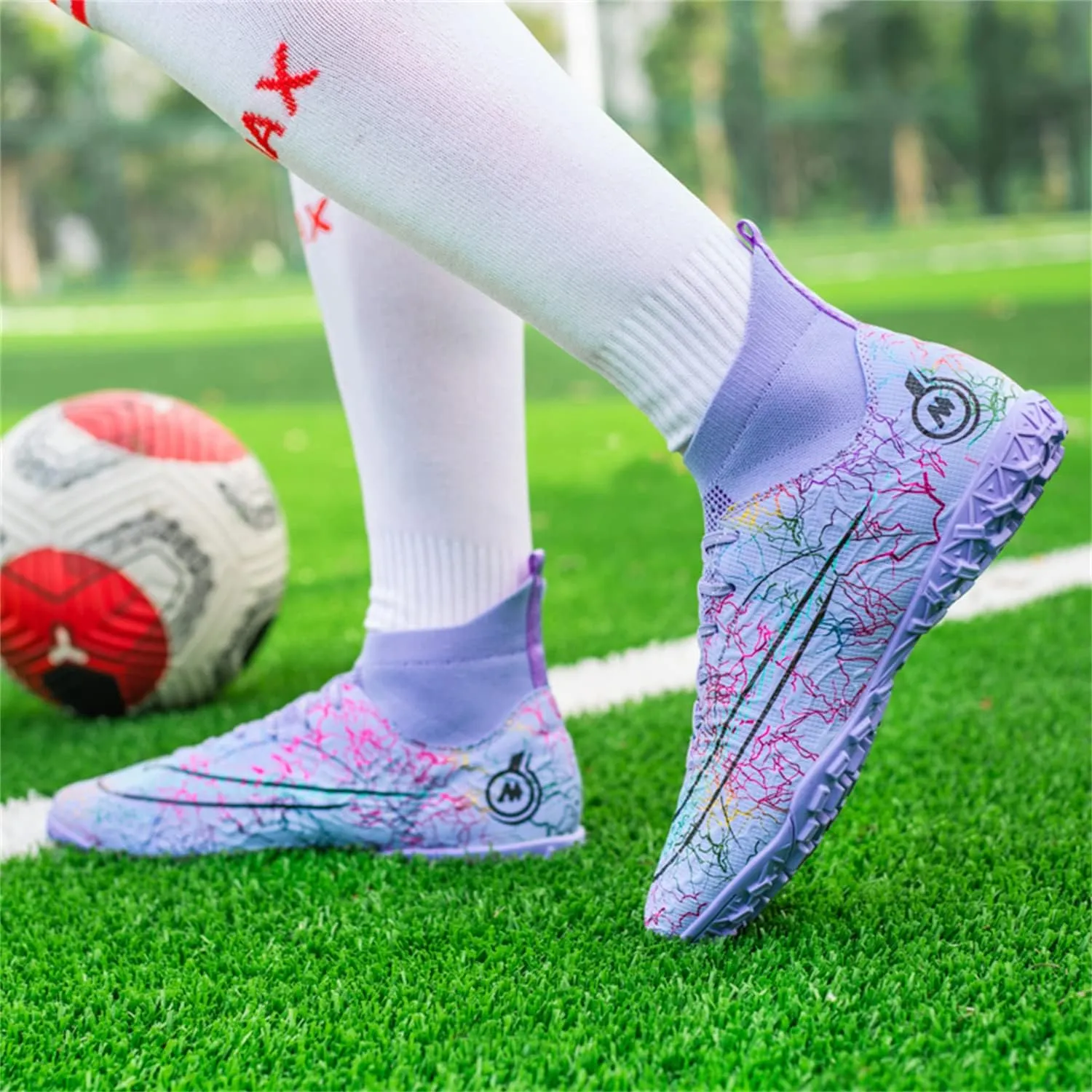 DRESER Competitive Unisex Soccer Shoes Men Women Indoor Outdoor Football Boots Athletic Turf Cleat Running Sports Lightweight Breathable Anti-Skid Damping Shoes