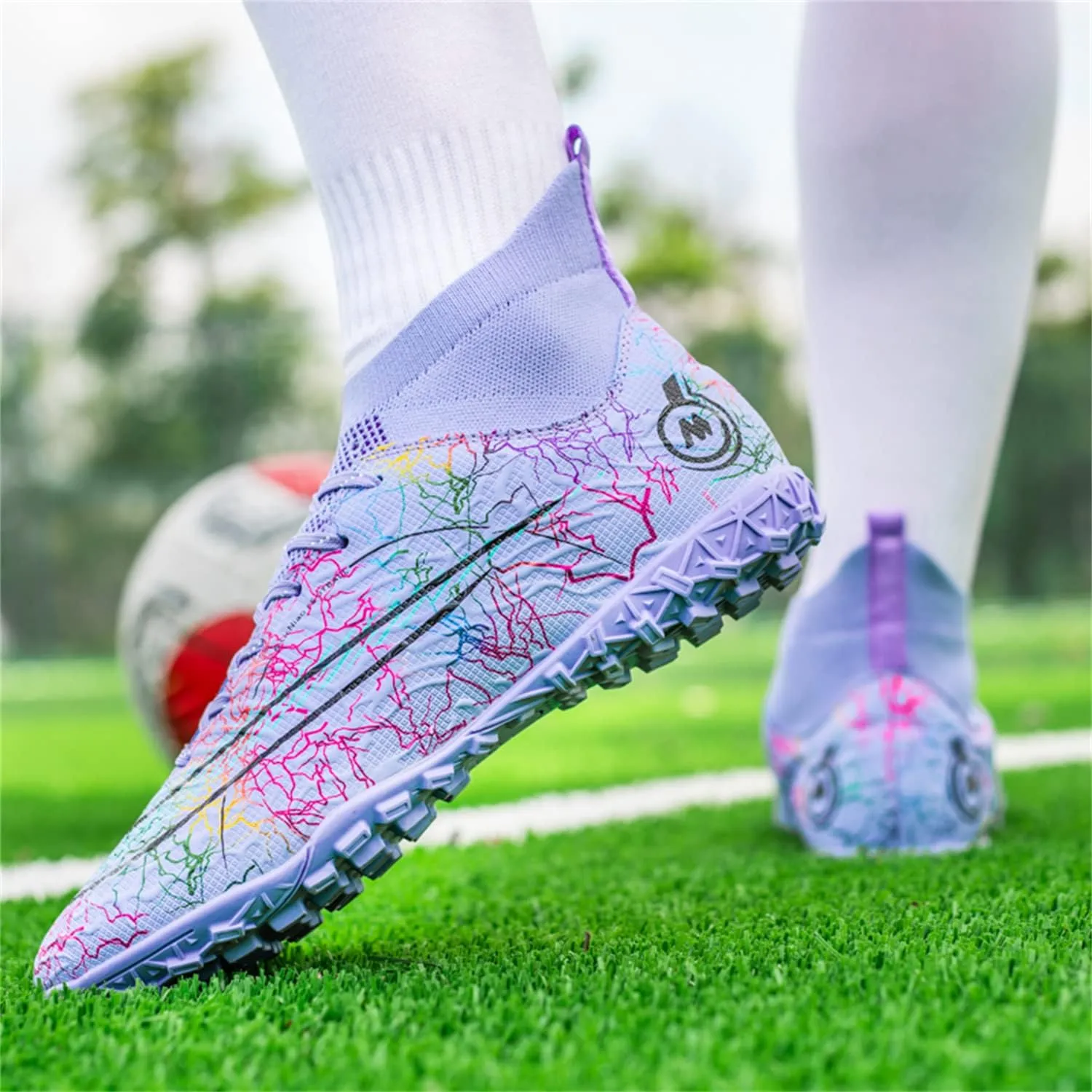 DRESER Competitive Unisex Soccer Shoes Men Women Indoor Outdoor Football Boots Athletic Turf Cleat Running Sports Lightweight Breathable Anti-Skid Damping Shoes