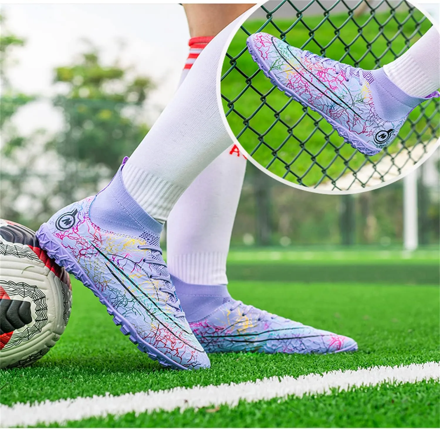 DRESER Competitive Unisex Soccer Shoes Men Women Indoor Outdoor Football Boots Athletic Turf Cleat Running Sports Lightweight Breathable Anti-Skid Damping Shoes