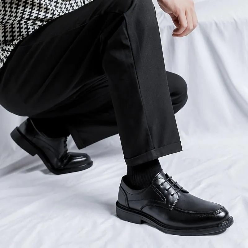 Dress Oxford Shoes for Men Lace Up Apron Toe Vegan Leather Derby Shoes Low Top Block Heel Non Slip Anti-Slip Wedding
