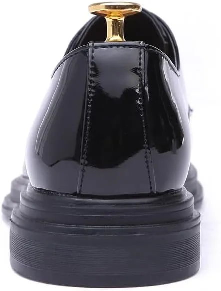Dress Oxford Shoes for Men Lace Up Pointed Toe Vegan Leather Shiny Derby Shoes Non Slip Anti-Slip Low Top Classic