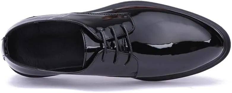 Dress Oxford Shoes for Men Lace Up Pointed Toe Vegan Leather Shiny Derby Shoes Non Slip Anti-Slip Low Top Classic