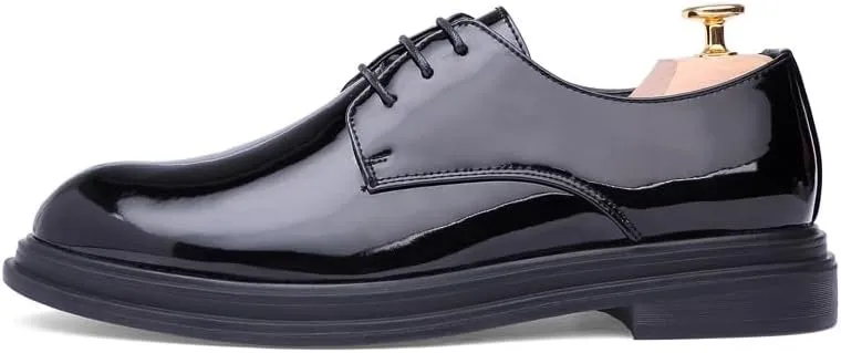 Dress Oxford Shoes for Men Lace Up Pointed Toe Vegan Leather Shiny Derby Shoes Non Slip Anti-Slip Low Top Classic