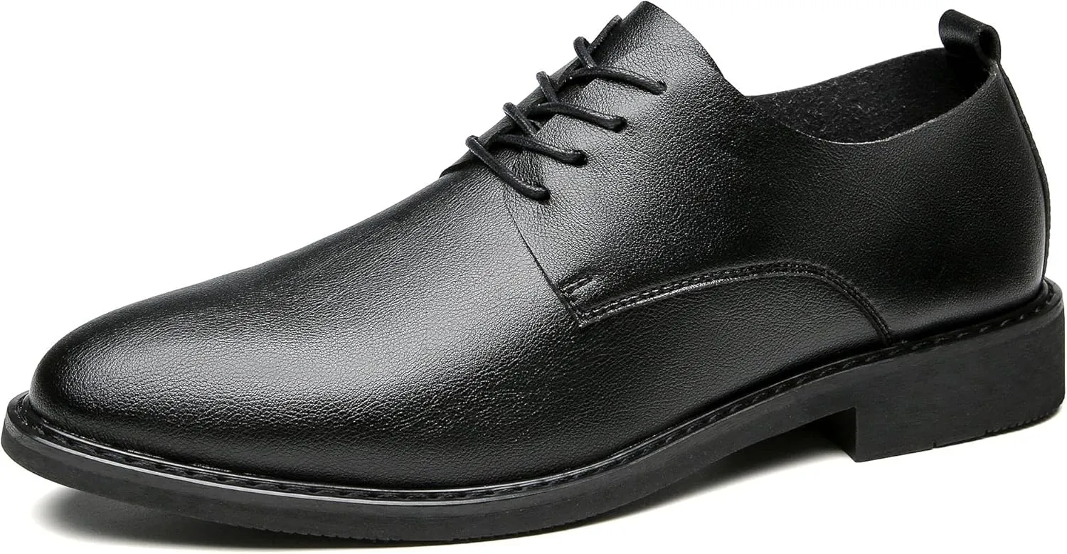 Dress Oxford Shoes for Men Lace Up Round Toe Derby Shoes Vegan Leather Rubber Sole Anti-Slip Block Heel Non Slip Prom Suitable for Many Occasions.