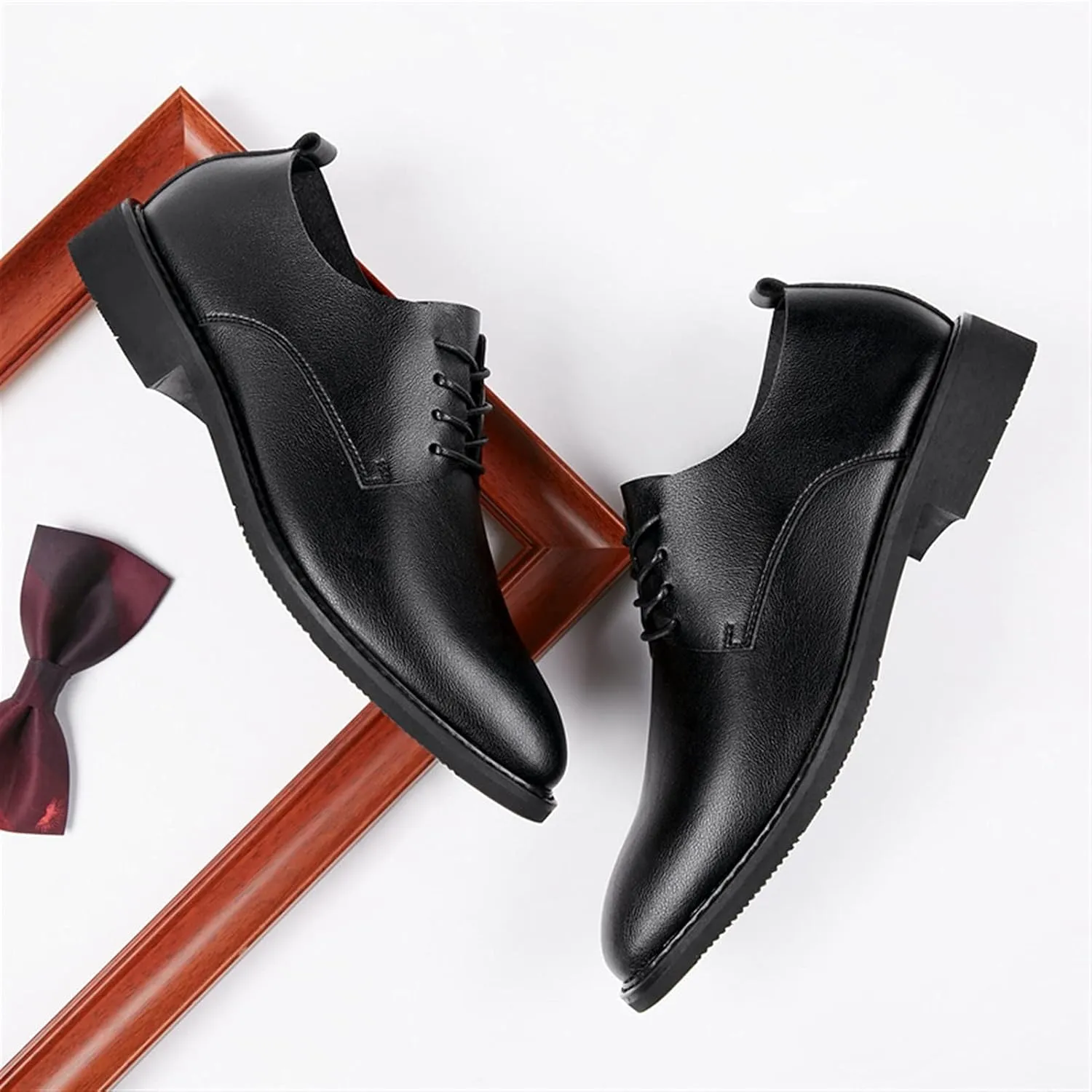 Dress Oxford Shoes for Men Lace Up Round Toe Derby Shoes Vegan Leather Rubber Sole Anti-Slip Block Heel Non Slip Prom Suitable for Many Occasions.