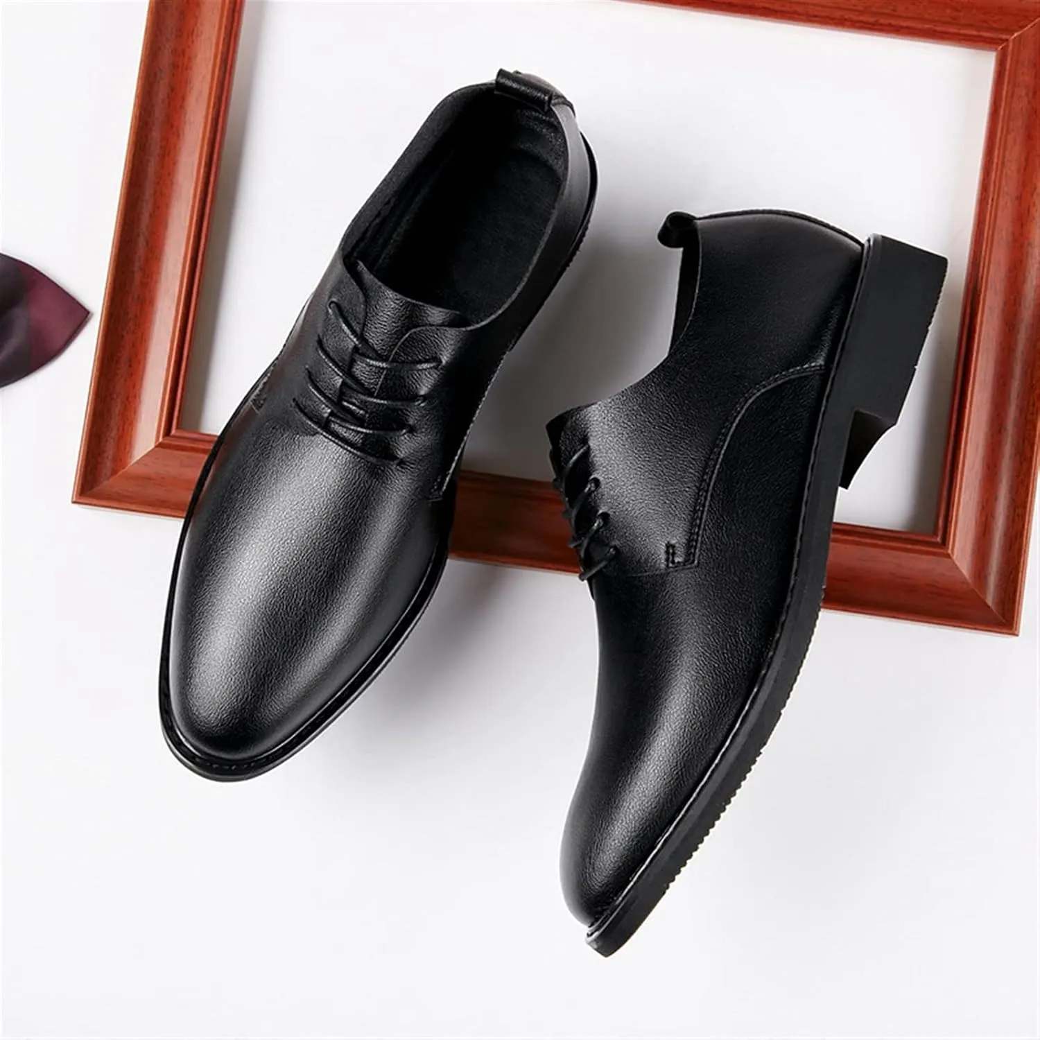 Dress Oxford Shoes for Men Lace Up Round Toe Derby Shoes Vegan Leather Rubber Sole Anti-Slip Block Heel Non Slip Prom Suitable for Many Occasions.