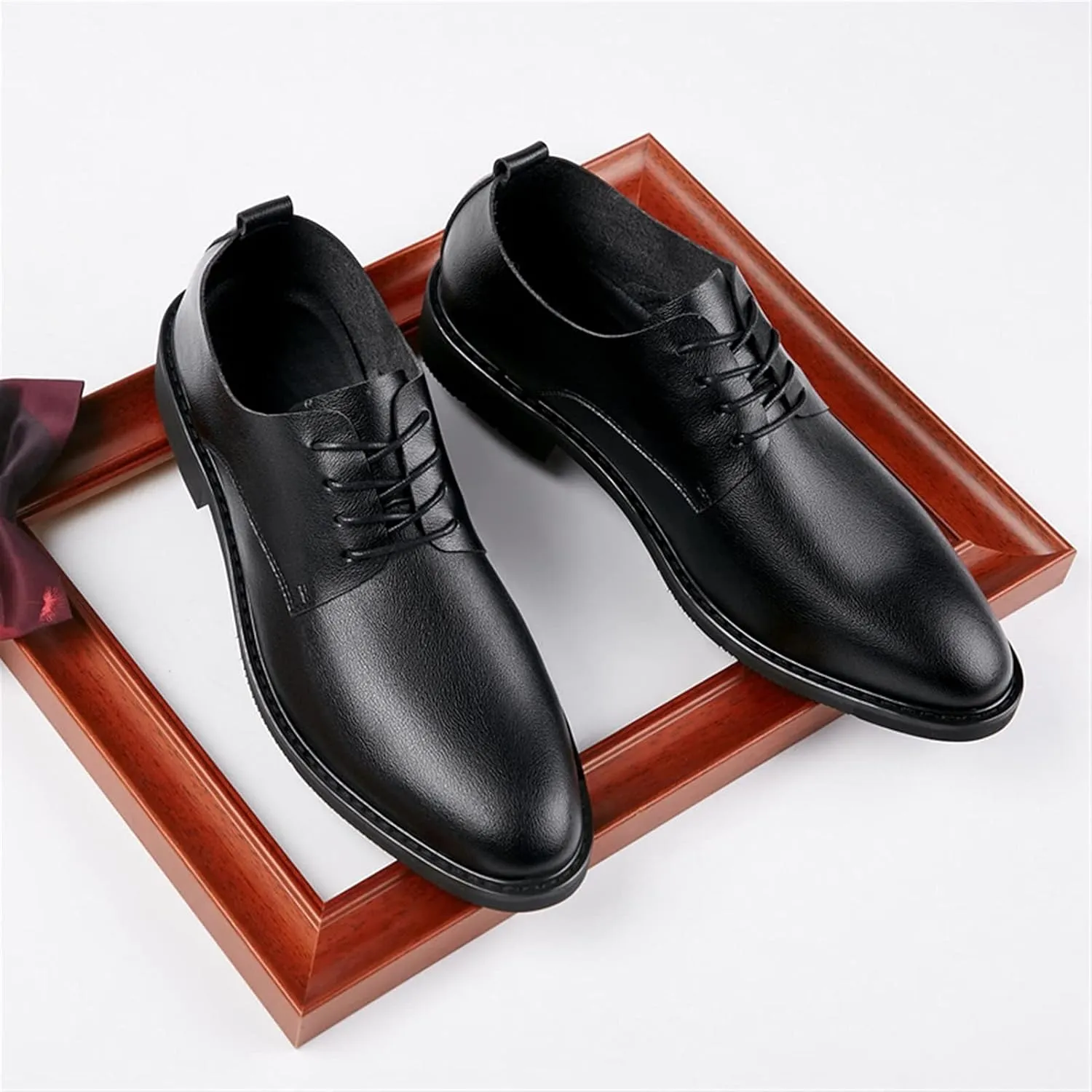 Dress Oxford Shoes for Men Lace Up Round Toe Derby Shoes Vegan Leather Rubber Sole Anti-Slip Block Heel Non Slip Prom Suitable for Many Occasions.