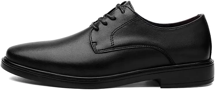Dress Shoes for Men Lace Up Round Toe Leather Solid Color Derby Shoes Anti-Slip Rubber Sole Block Heel Resistant Non Slip Business