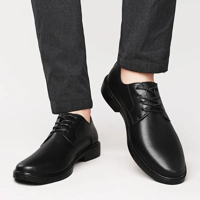 Dress Shoes for Men Lace Up Round Toe Leather Solid Color Derby Shoes Anti-Slip Rubber Sole Block Heel Resistant Non Slip Business