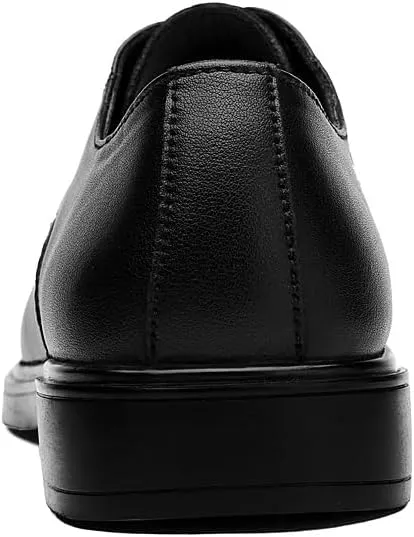 Dress Shoes for Men Lace Up Round Toe Leather Solid Color Derby Shoes Anti-Slip Rubber Sole Block Heel Resistant Non Slip Business