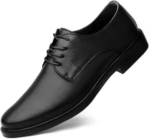 Dress Shoes for Men Lace Up Round Toe Leather Solid Color Derby Shoes Anti-Slip Rubber Sole Block Heel Resistant Non Slip Business