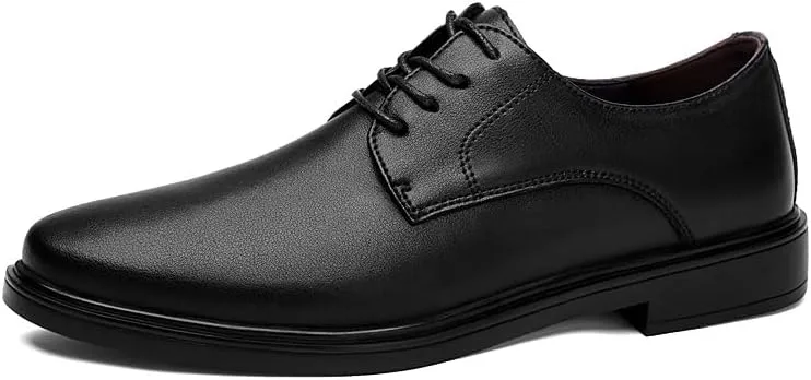Dress Shoes for Men Lace Up Round Toe Leather Solid Color Derby Shoes Anti-Slip Rubber Sole Block Heel Resistant Non Slip Business