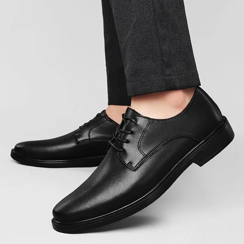 Dress Shoes for Men Lace Up Round Toe Leather Solid Color Derby Shoes Anti-Slip Rubber Sole Block Heel Resistant Non Slip Business