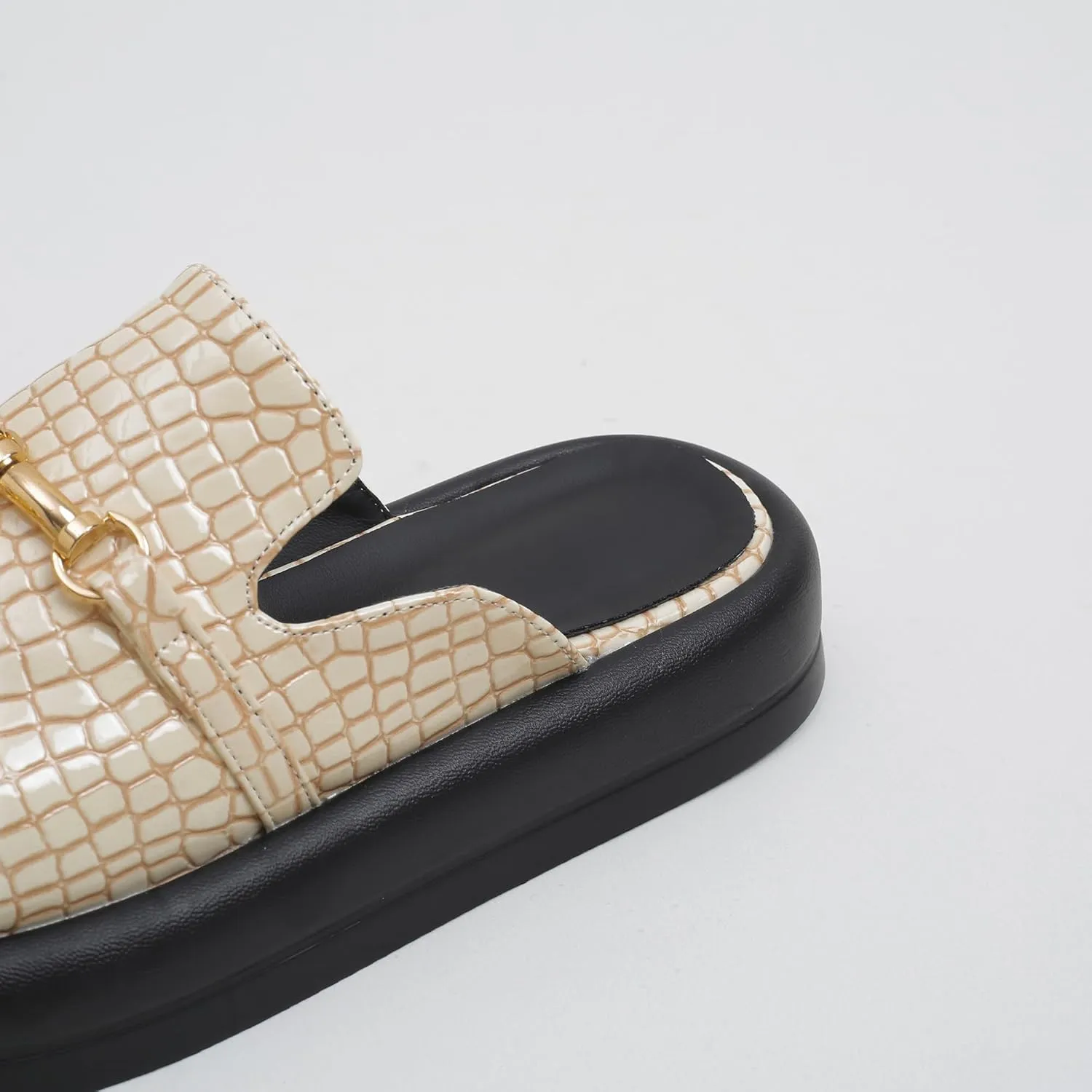 Dumalum Mules for Women Flats Closed Round Toe Slip on Sandals Comfortable Loafers Slides Shoes with Metal Chain Decor