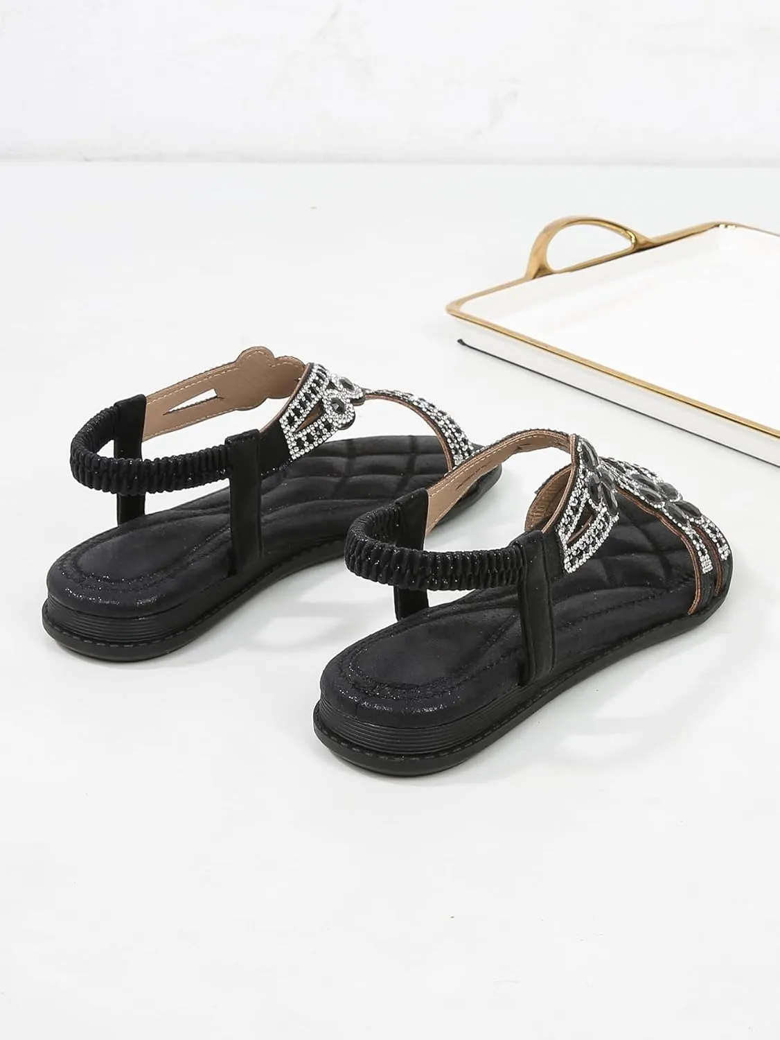 Duo Mei ZuWomen Sandals Rhinestone Dressy Casual Summer flat flip flops Comfortable Sandals