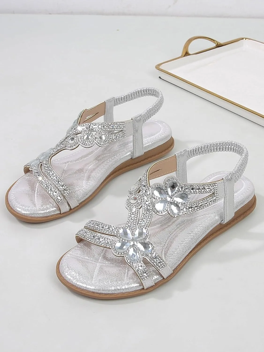 Duo Mei ZuWomen Sandals Rhinestone Dressy Casual Summer flat flip flops Comfortable Sandals