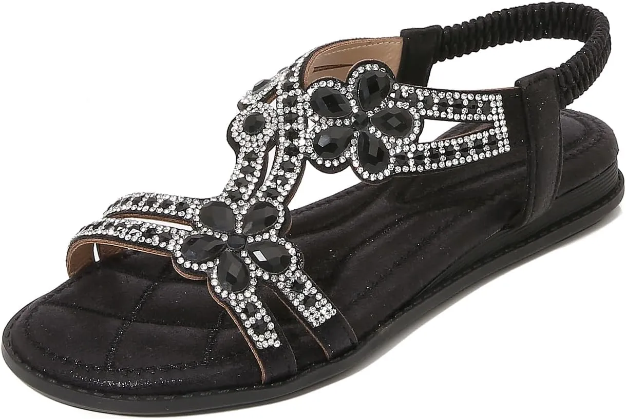 Duo Mei ZuWomen Sandals Rhinestone Dressy Casual Summer flat flip flops Comfortable Sandals