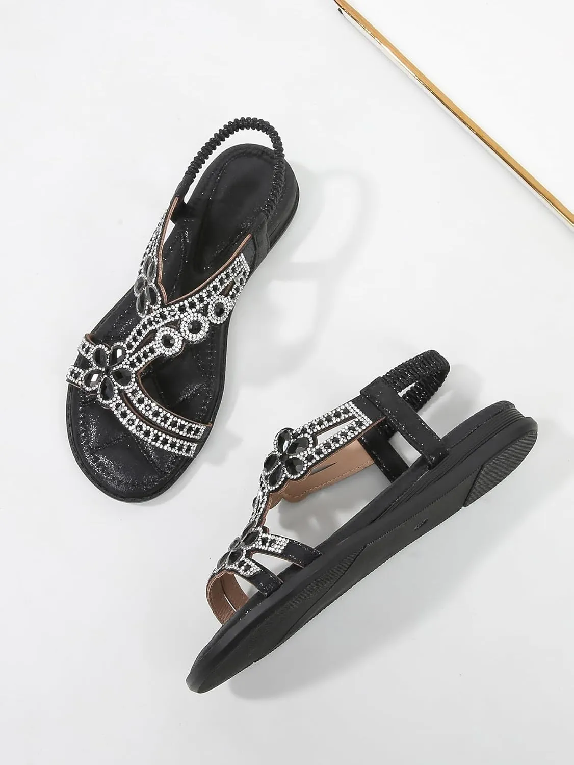 Duo Mei ZuWomen Sandals Rhinestone Dressy Casual Summer flat flip flops Comfortable Sandals