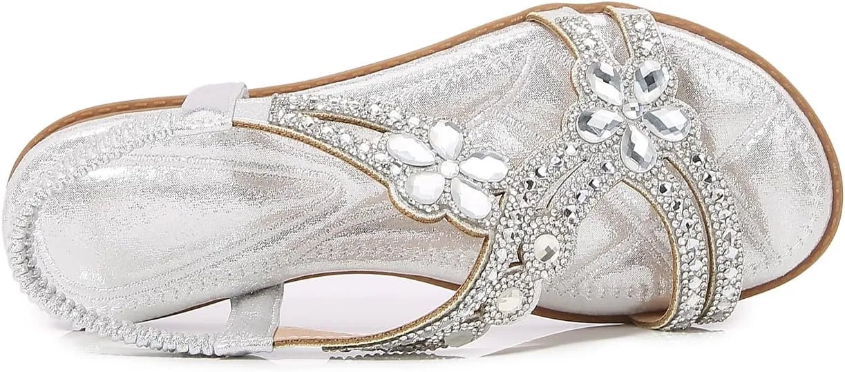 Duo Mei ZuWomen Sandals Rhinestone Dressy Casual Summer flat flip flops Comfortable Sandals