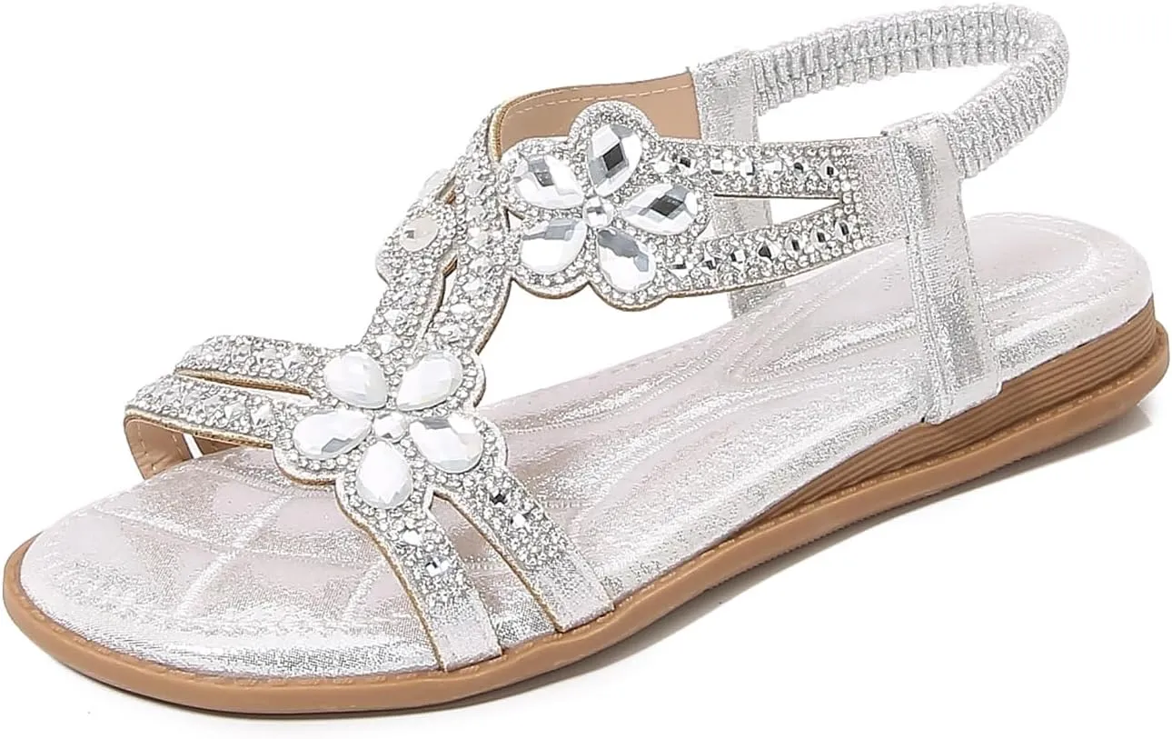 Duo Mei ZuWomen Sandals Rhinestone Dressy Casual Summer flat flip flops Comfortable Sandals