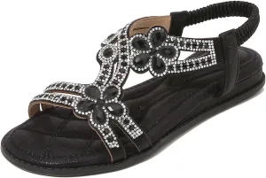 Duo Mei ZuWomen Sandals Rhinestone Dressy Casual Summer flat flip flops Comfortable Sandals