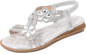 Duo Mei ZuWomen Sandals Rhinestone Dressy Casual Summer flat flip flops Comfortable Sandals