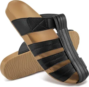 Ecetana Womens Clogs Flat Sandals Dressy Summer Comfortable Closed Toe Mules Breathable Adjustable Slip On Shoes
