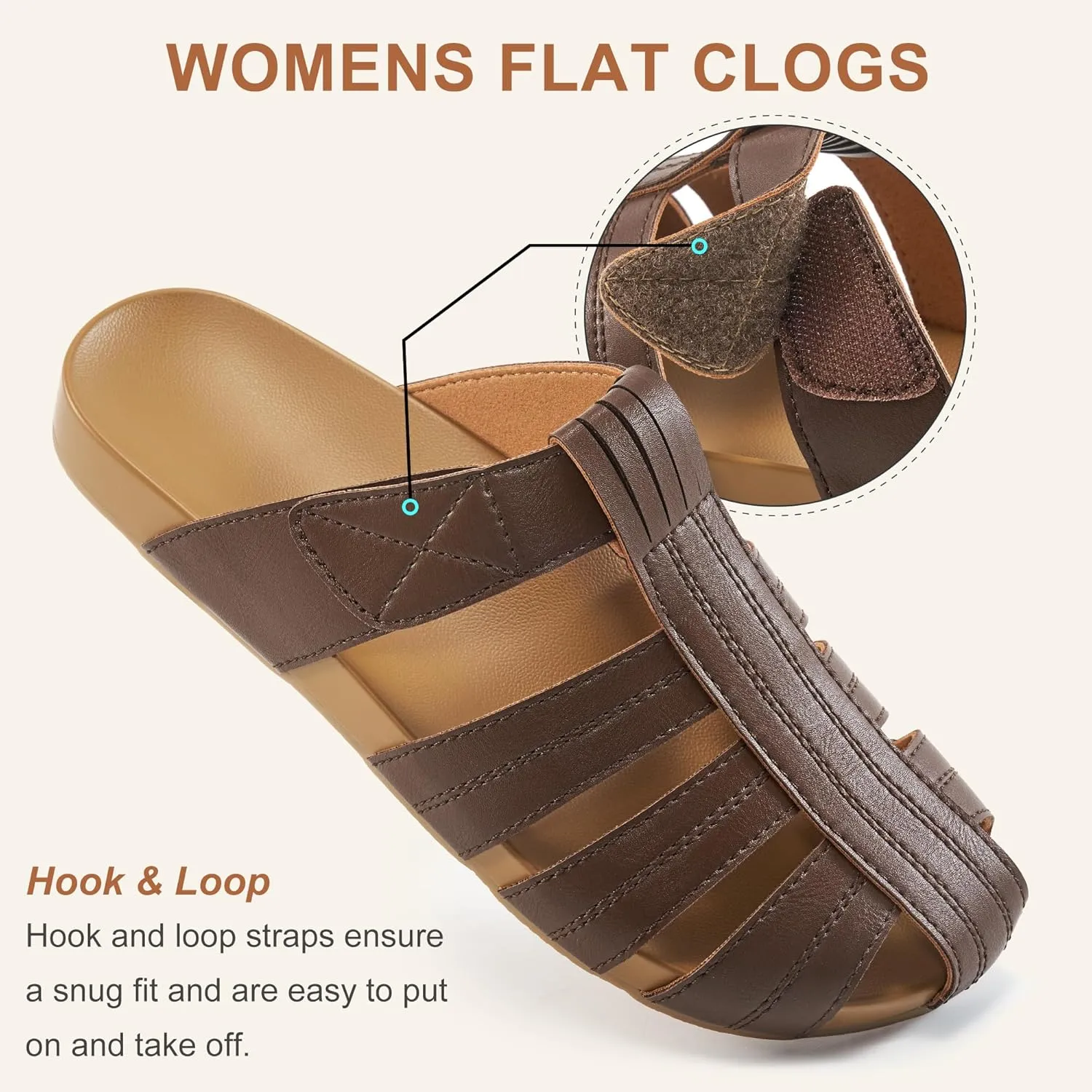Ecetana Womens Clogs Flat Sandals Dressy Summer Comfortable Closed Toe Mules Breathable Adjustable Slip On Shoes