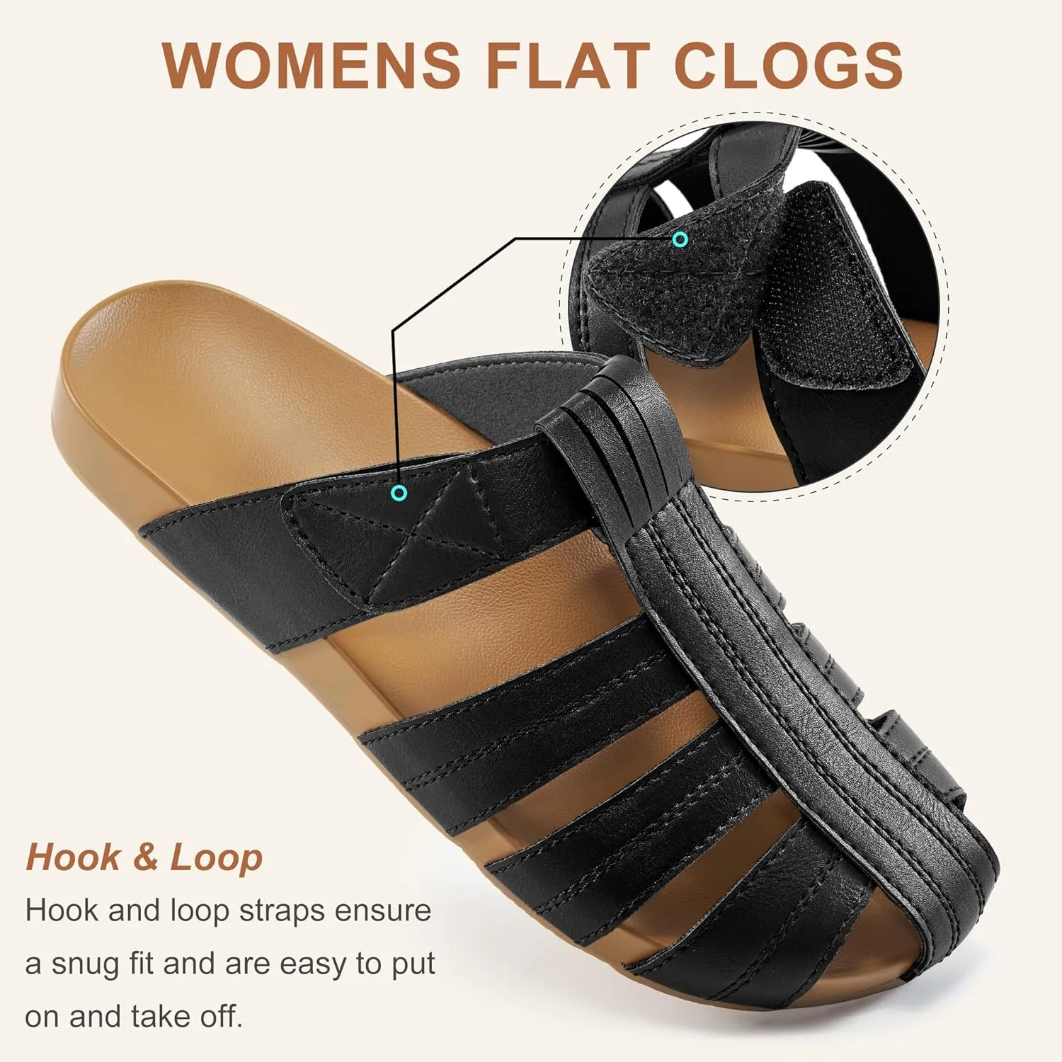 Ecetana Womens Clogs Flat Sandals Dressy Summer Comfortable Closed Toe Mules Breathable Adjustable Slip On Shoes