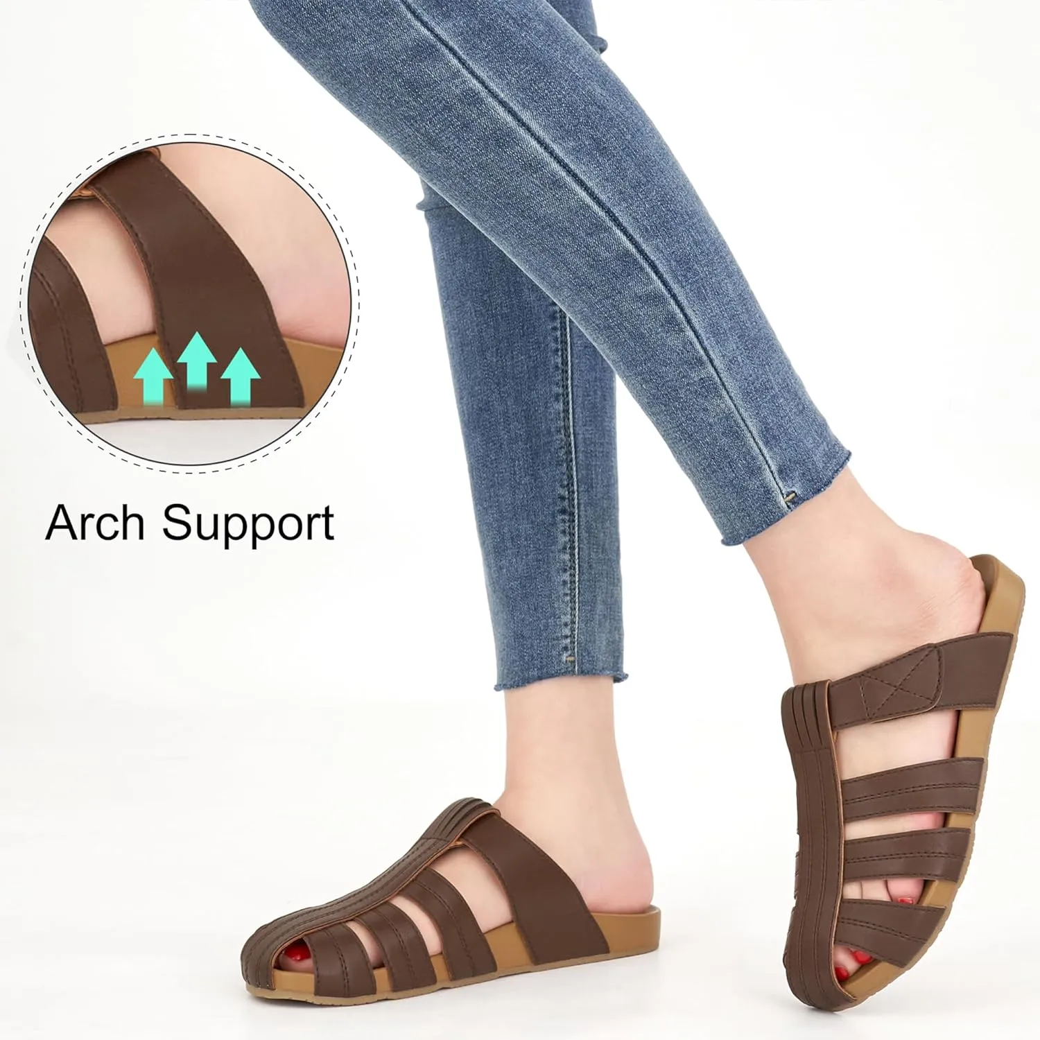 Ecetana Womens Clogs Flat Sandals Dressy Summer Comfortable Closed Toe Mules Breathable Adjustable Slip On Shoes