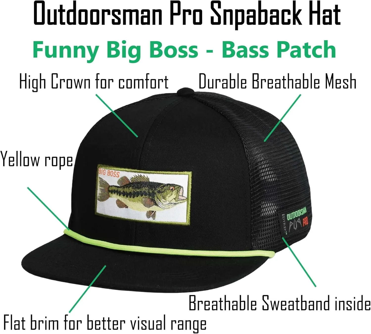 EDTREK Outdoorsman Pro Trucker Breathable Mesh Performance Cap - Flat Brim Snapback Hat
