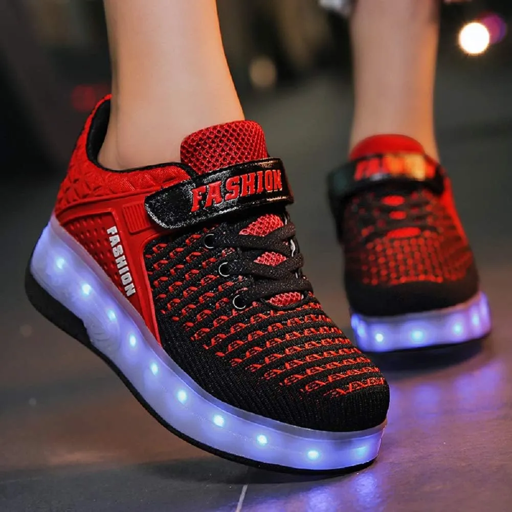 Ehauuo Unisex Roller Shoes Kids Sparkling Wheels Shoes Girls Light up Roller Skates Sneakers Boys Rechargeable Flashing Sneakers for Gift