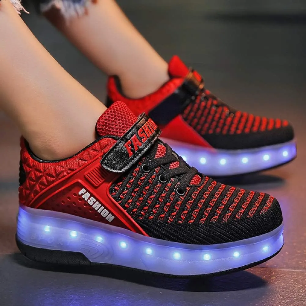Ehauuo Unisex Roller Shoes Kids Sparkling Wheels Shoes Girls Light up Roller Skates Sneakers Boys Rechargeable Flashing Sneakers for Gift