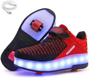 Ehauuo Unisex Roller Shoes Kids Sparkling Wheels Shoes Girls Light up Roller Skates Sneakers Boys Rechargeable Flashing Sneakers for Gift