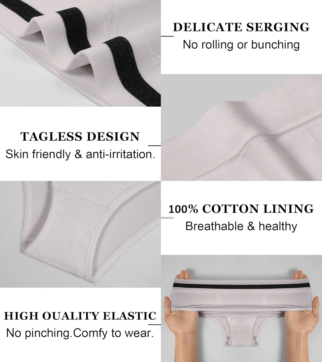 Eiggam Breathable Wicking Underwear High Waist Bikini Underwear Slight Tummy Control Panty Elastic No Show Cheeky Panty Pack
