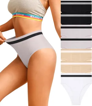 Eiggam Breathable Wicking Underwear High Waist Bikini Underwear Slight Tummy Control Panty Elastic No Show Cheeky Panty Pack