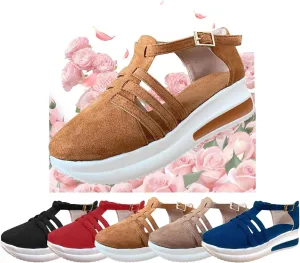 Elderly women shoes, women's comfortable casual summer women's ankle strap thick bottom wedge heel flat buckle walking shoes
