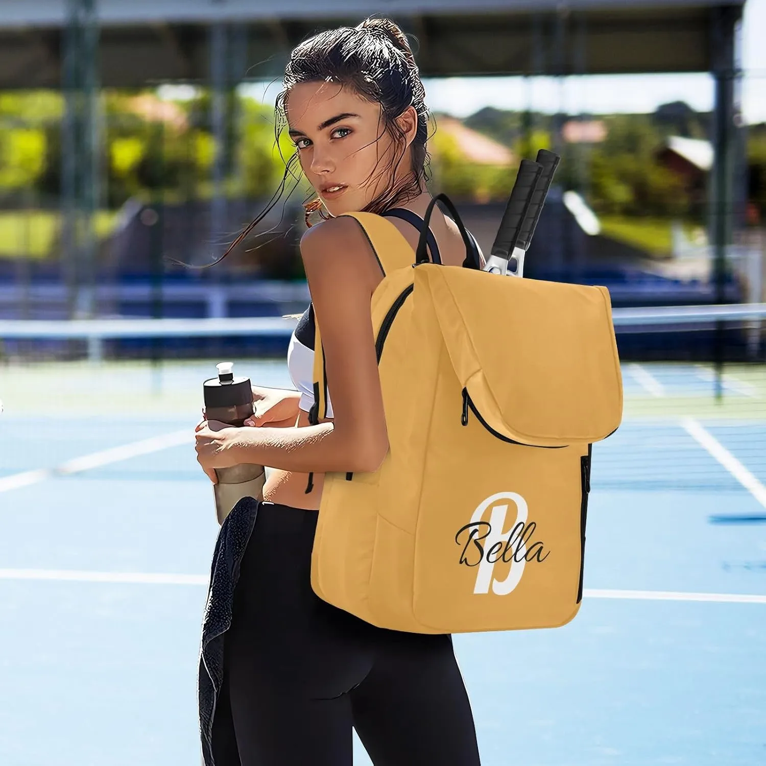 Emelivor Custom Peach Tennis Bags for Women Men Personalized Casual Daypack