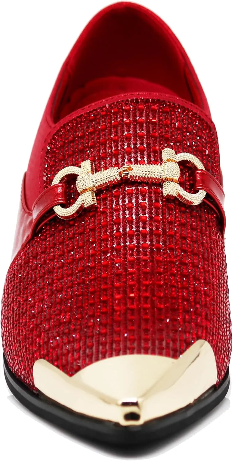 Enzo Romeo Crisino Men Rhinestone Chrome Toe Suede Pointy Buckle Dress Loafer Slip On Shoes