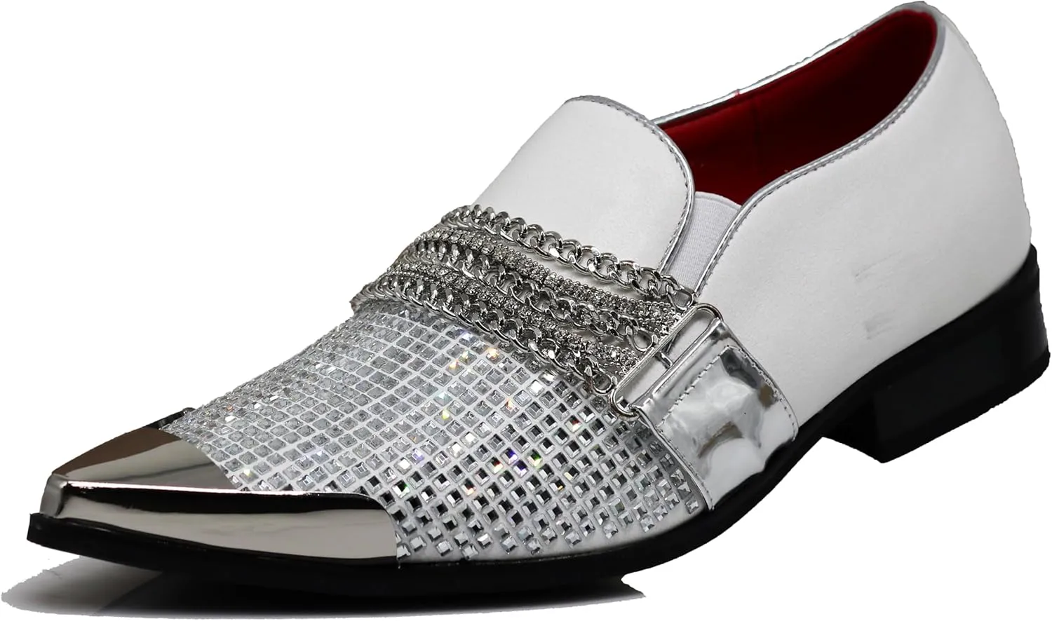 Enzo Romeo Crisino Men Rhinestone Chrome Toe Suede Pointy Buckle Dress Loafer Slip On Shoes