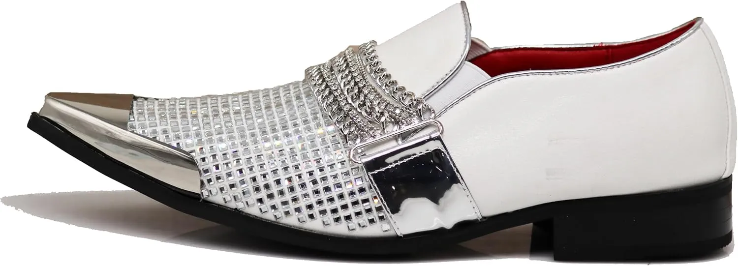 Enzo Romeo Crisino Men Rhinestone Chrome Toe Suede Pointy Buckle Dress Loafer Slip On Shoes