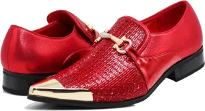 Enzo Romeo Crisino Men Rhinestone Chrome Toe Suede Pointy Buckle Dress Loafer Slip On Shoes
