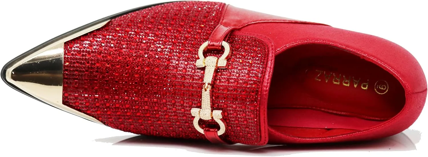 Enzo Romeo Crisino Men Rhinestone Chrome Toe Suede Pointy Buckle Dress Loafer Slip On Shoes