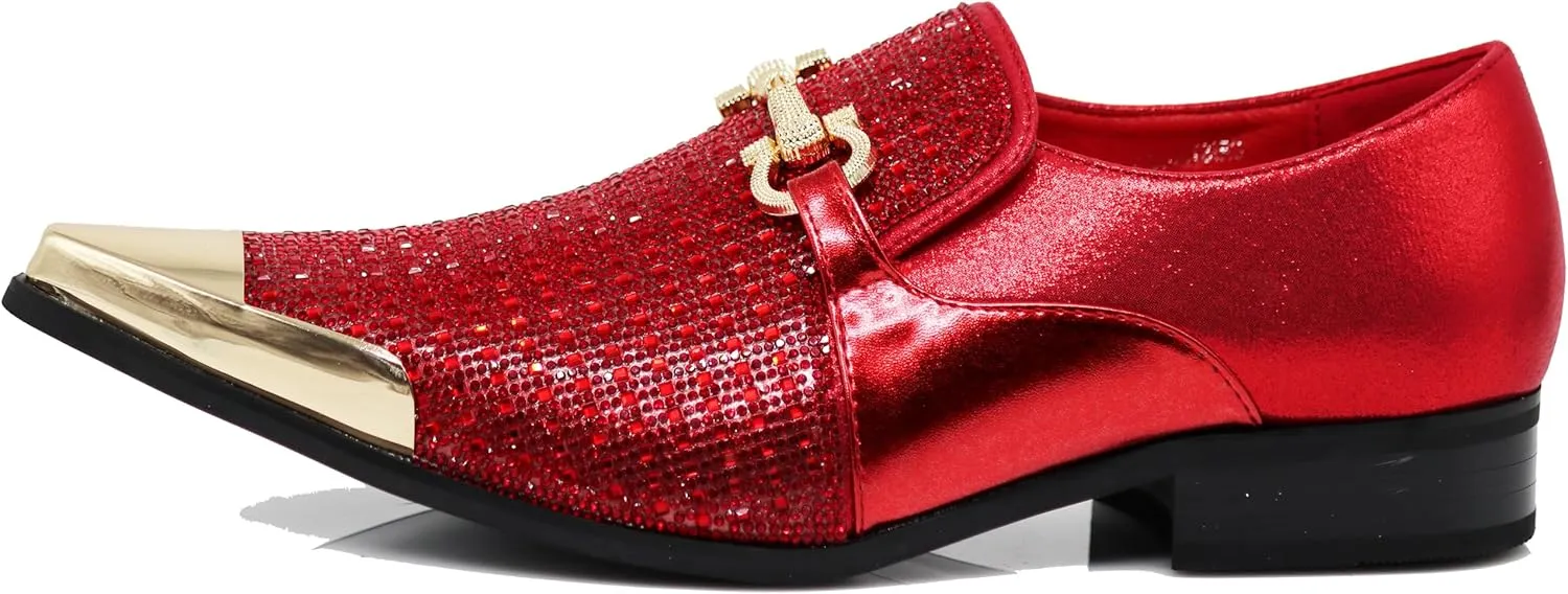 Enzo Romeo Crisino Men Rhinestone Chrome Toe Suede Pointy Buckle Dress Loafer Slip On Shoes