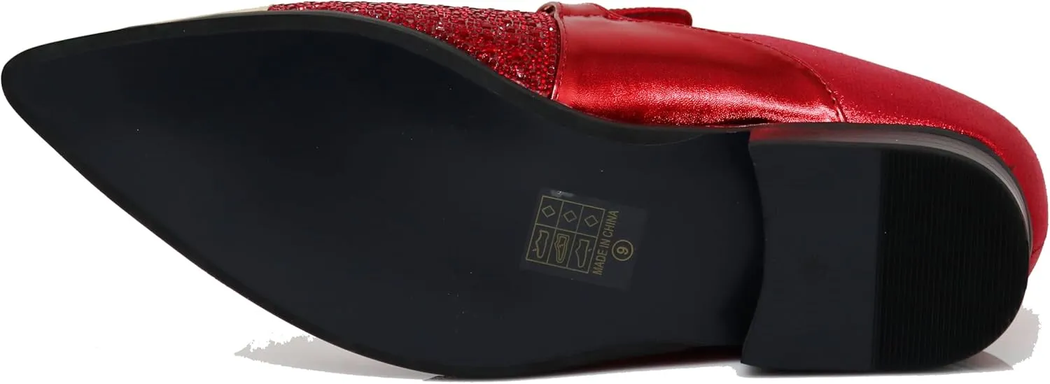 Enzo Romeo Crisino Men Rhinestone Chrome Toe Suede Pointy Buckle Dress Loafer Slip On Shoes