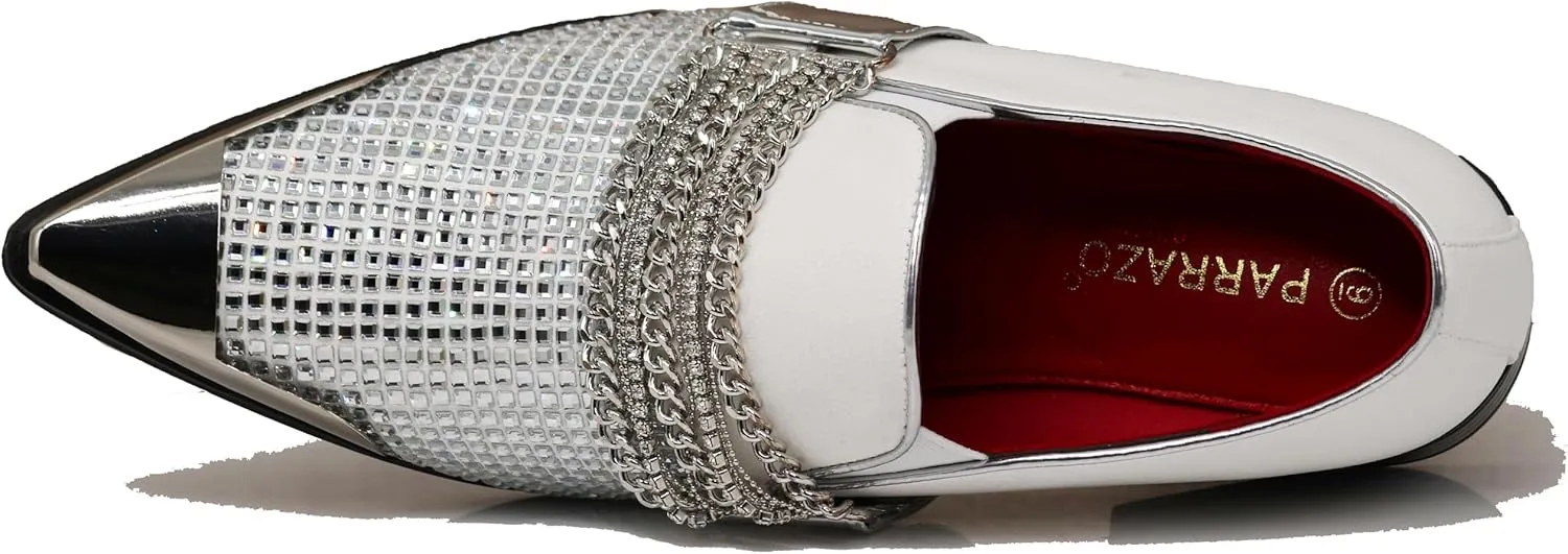 Enzo Romeo Crisino Men Rhinestone Chrome Toe Suede Pointy Buckle Dress Loafer Slip On Shoes