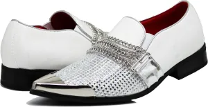 Enzo Romeo Crisino Men Rhinestone Chrome Toe Suede Pointy Buckle Dress Loafer Slip On Shoes