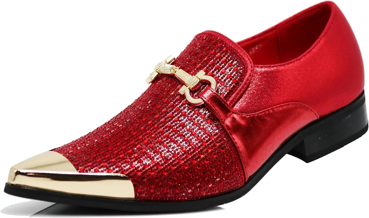 Enzo Romeo Crisino Men Rhinestone Chrome Toe Suede Pointy Buckle Dress Loafer Slip On Shoes