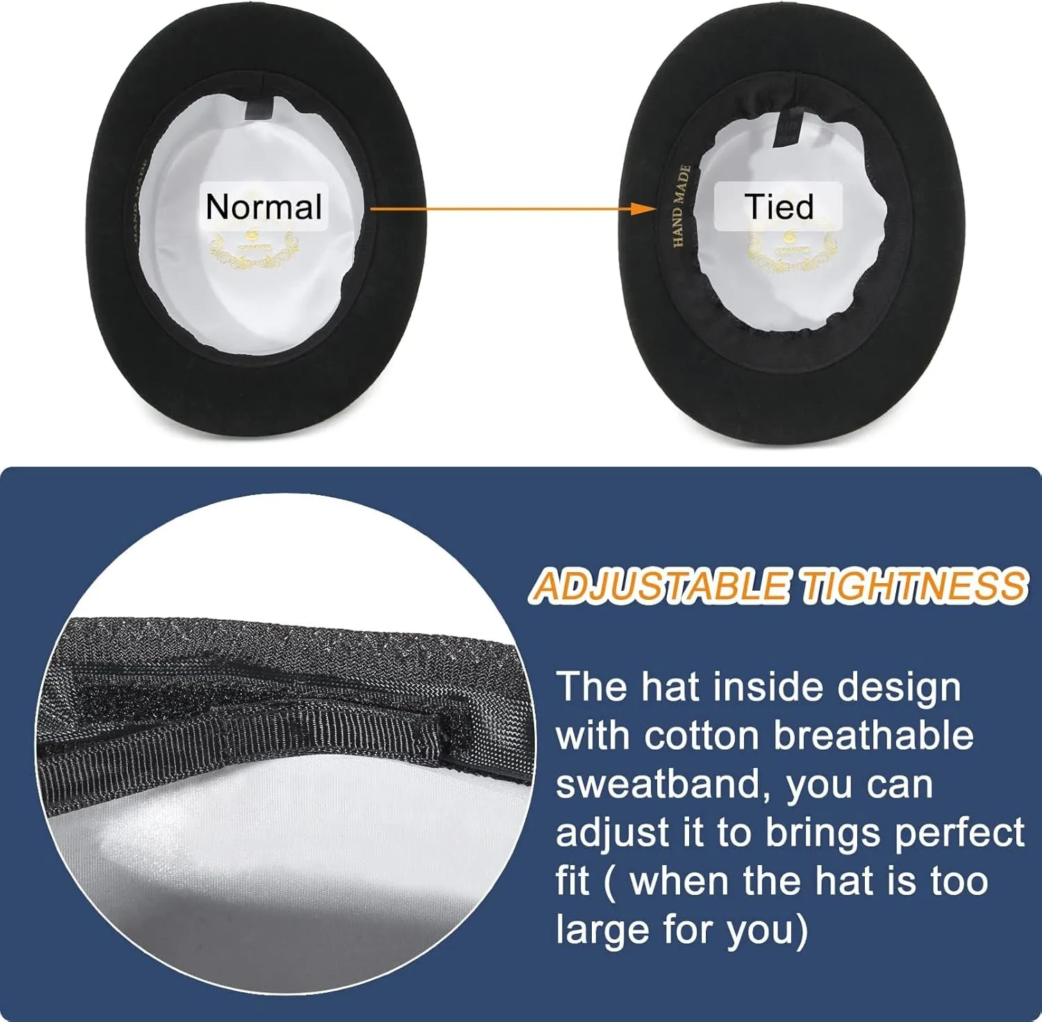 EOZY Mens 100% Wool Black Derby Hat with Removable Feather Satin Lined Roll Brim Bowler Hat